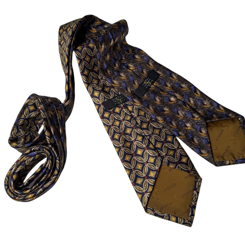 Robert Talbott Studio Tie Men OS Multi Geometric Silk Lot 2 Vintage Made‎ in USA